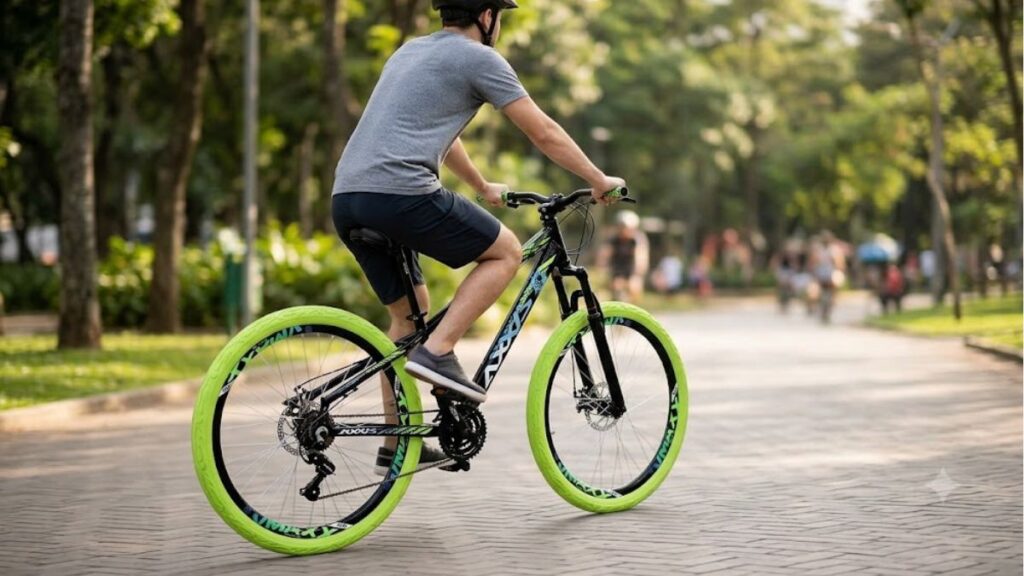 Bicicleta Axxis Freeride Freestyle 1.5 Aro 26 21V é boa para passeios, ciclovias e deslocamentos urbanos.