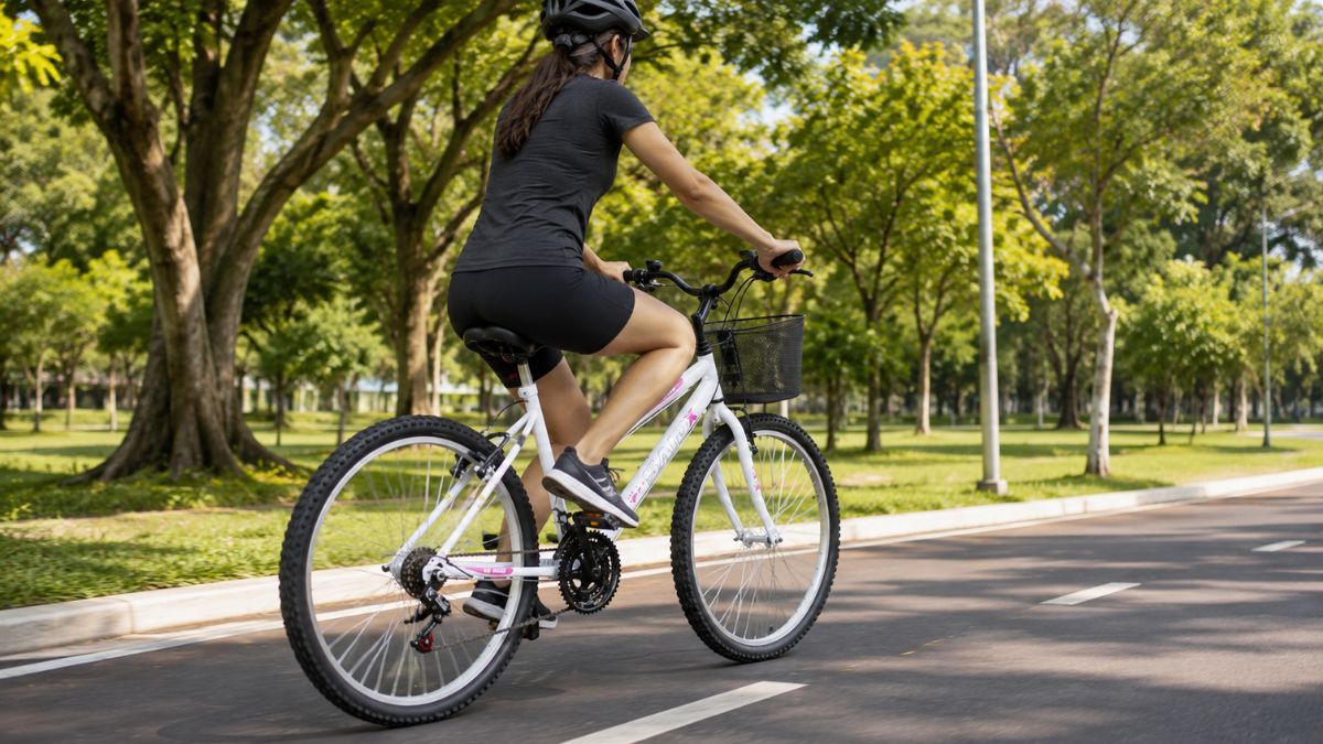 Bicicleta Saidx Feminina Aro 26 18V é boa para adultas durante passeios em ciclovias e parques urbanos.